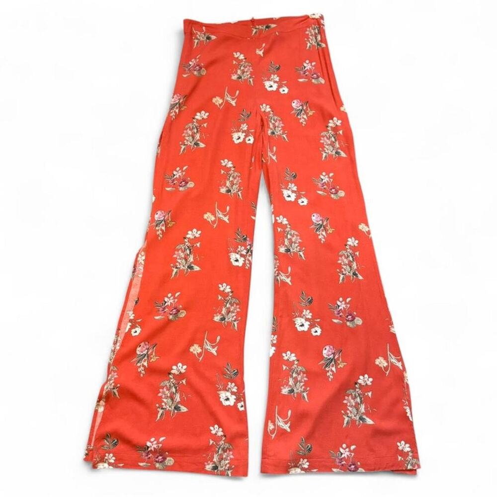 NEW William B Orange Floral Whimsigoth High-Rise Wide Leg Side-Split Pant — SM